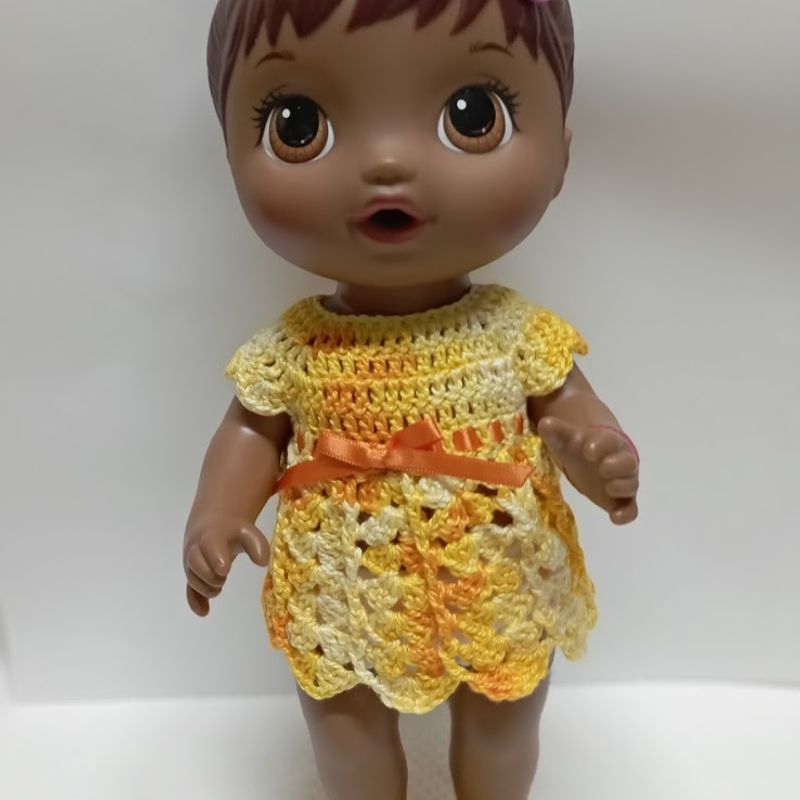 Vestido e calcinha em crochê para boneca bebê - passo a passo 