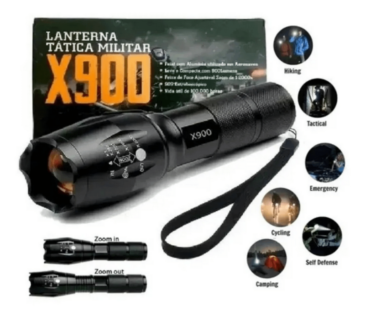 Lanterna Tática Militar X900 Zoom Recarregável Original Led Super ...