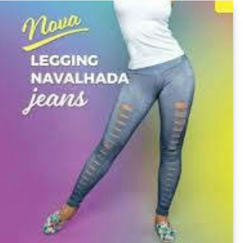 Calça Legging Navalhada Jeans Romance.