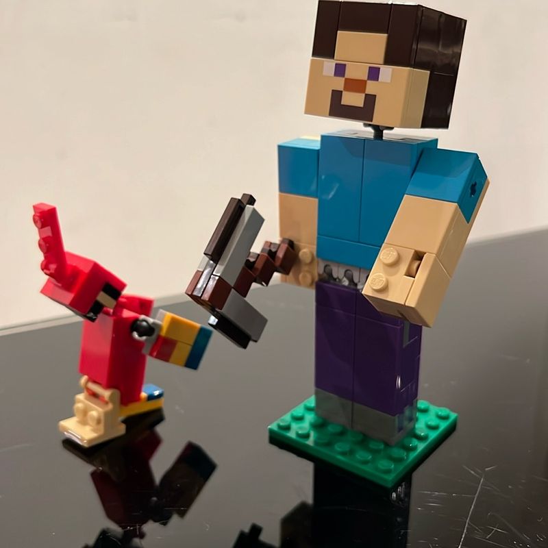 Brinquedo Lego Minecraft Bigfig Steve com Papagaio 21148