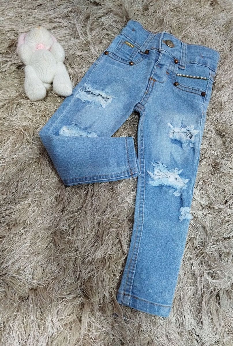 Calça jeans customizada com 2024 perola