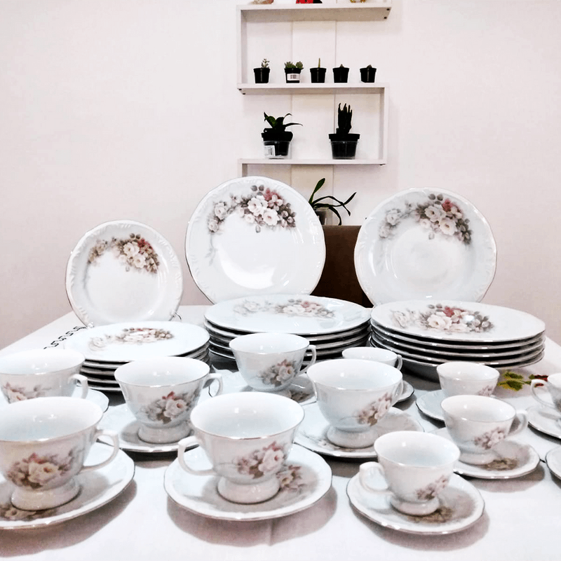 Jogo Jantar Chá e Café em Porcelana Eterna 42 Peças Schmidt