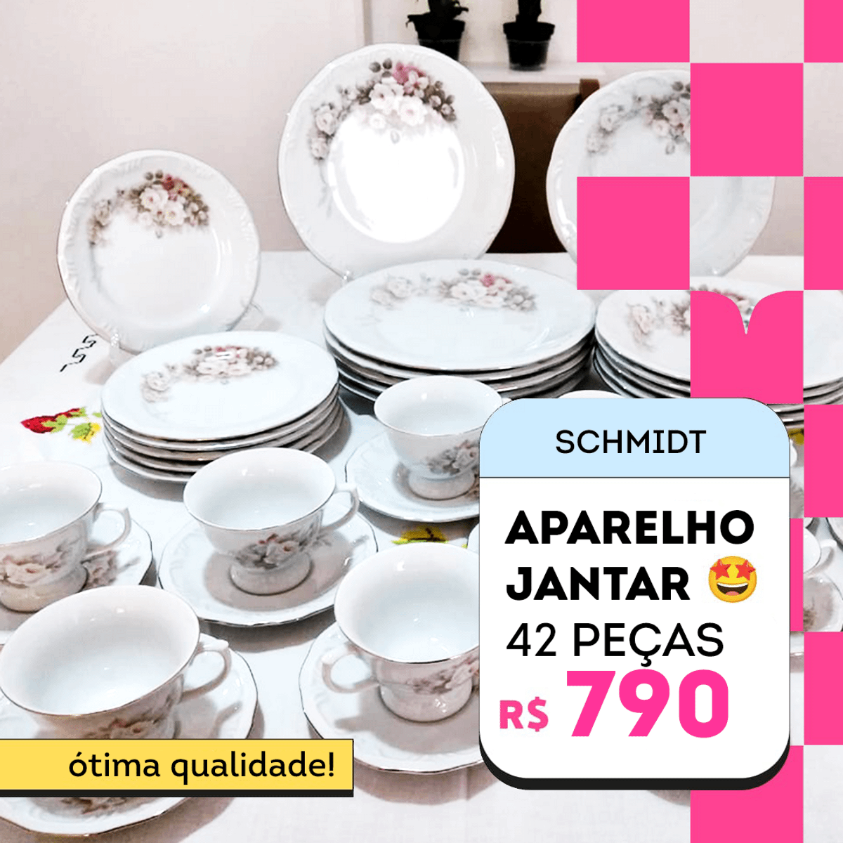 Jogo Jantar Chá E Café 42 Peças Porcelana Schmidt Eterna 6 Lugares