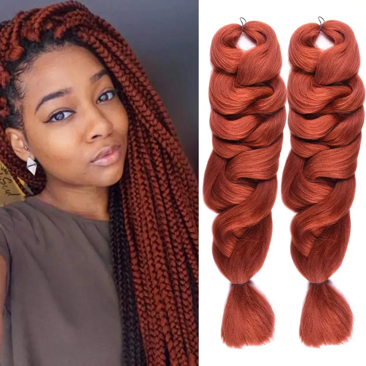 Lindo Jumbo Ruivo Acobreado Boxbraid Produto P Cabelos Feminino 
