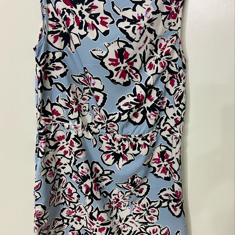 Lindo Vestido Luigi Bertolli Azul Bebê com Flores em Branco e Fúcsia, Vestido Feminino Luigi Bertolli Nunca Usado 95677470