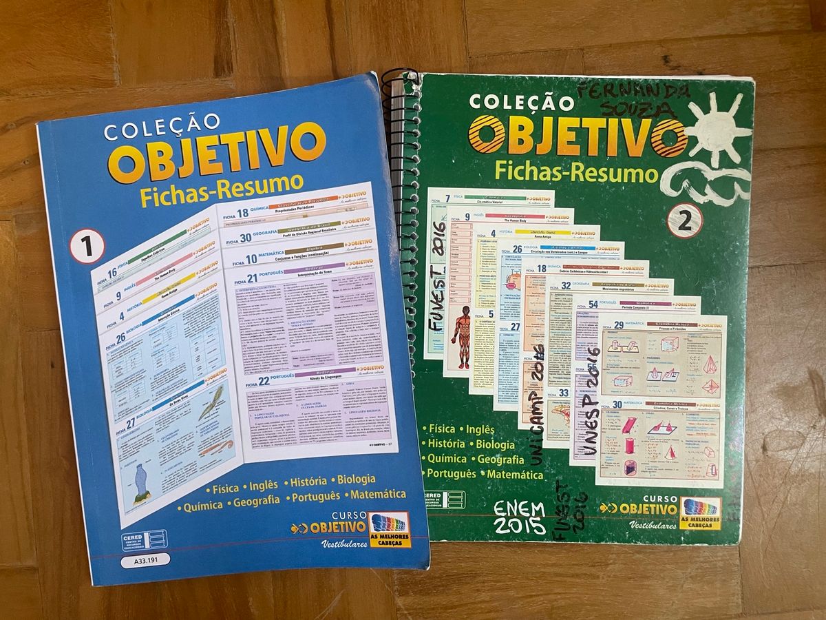 Livros Coleção Objetivo Fichas Resumo 1 e 2 - Cursinho Objetivo ...