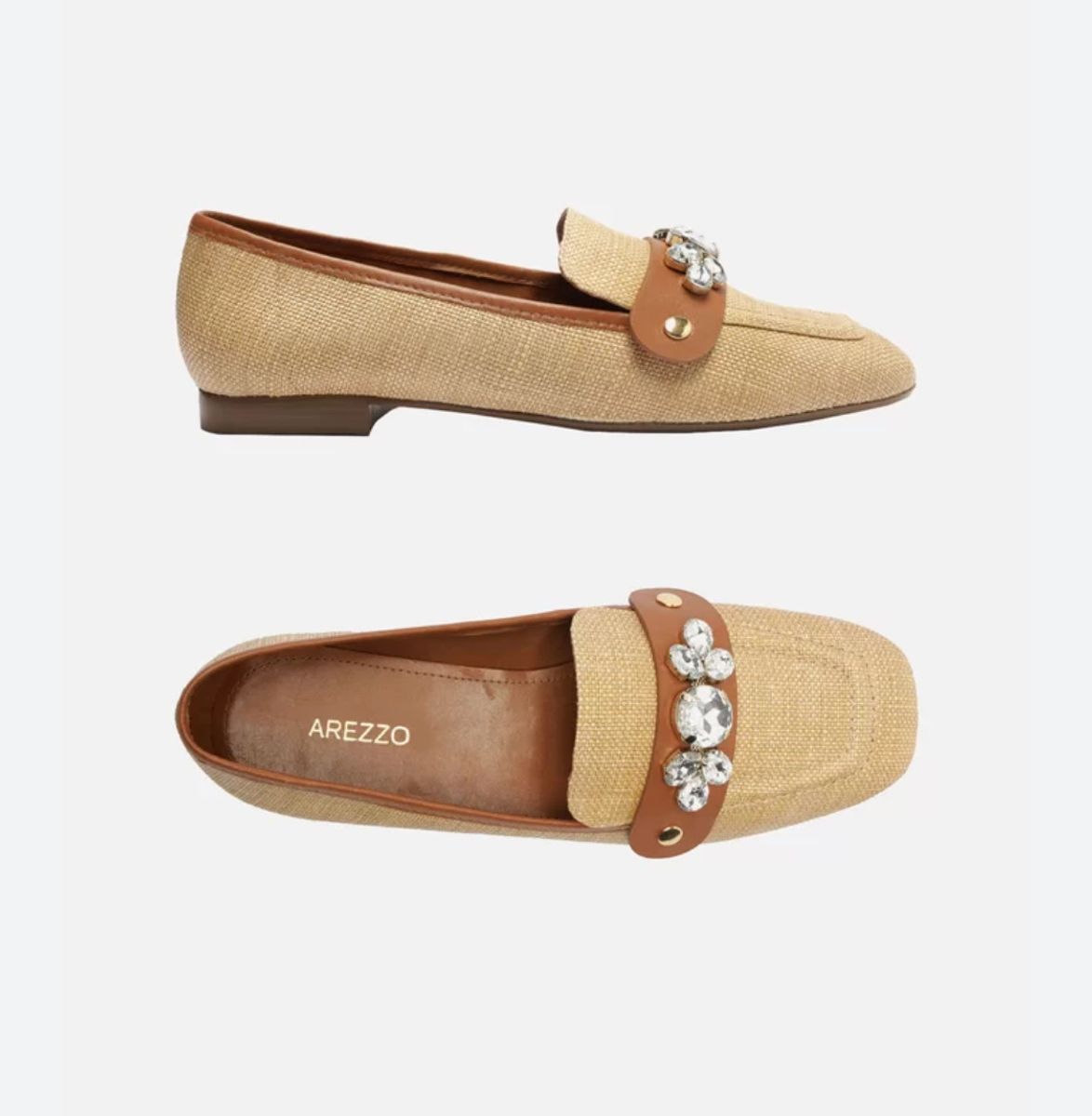 Loafer Palha 36 Arezzo Pedraria Switch com Troca de Brid o