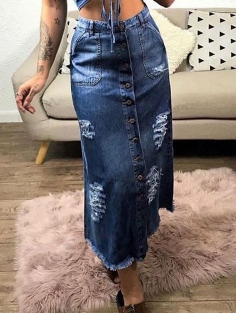 saia jeans longuete