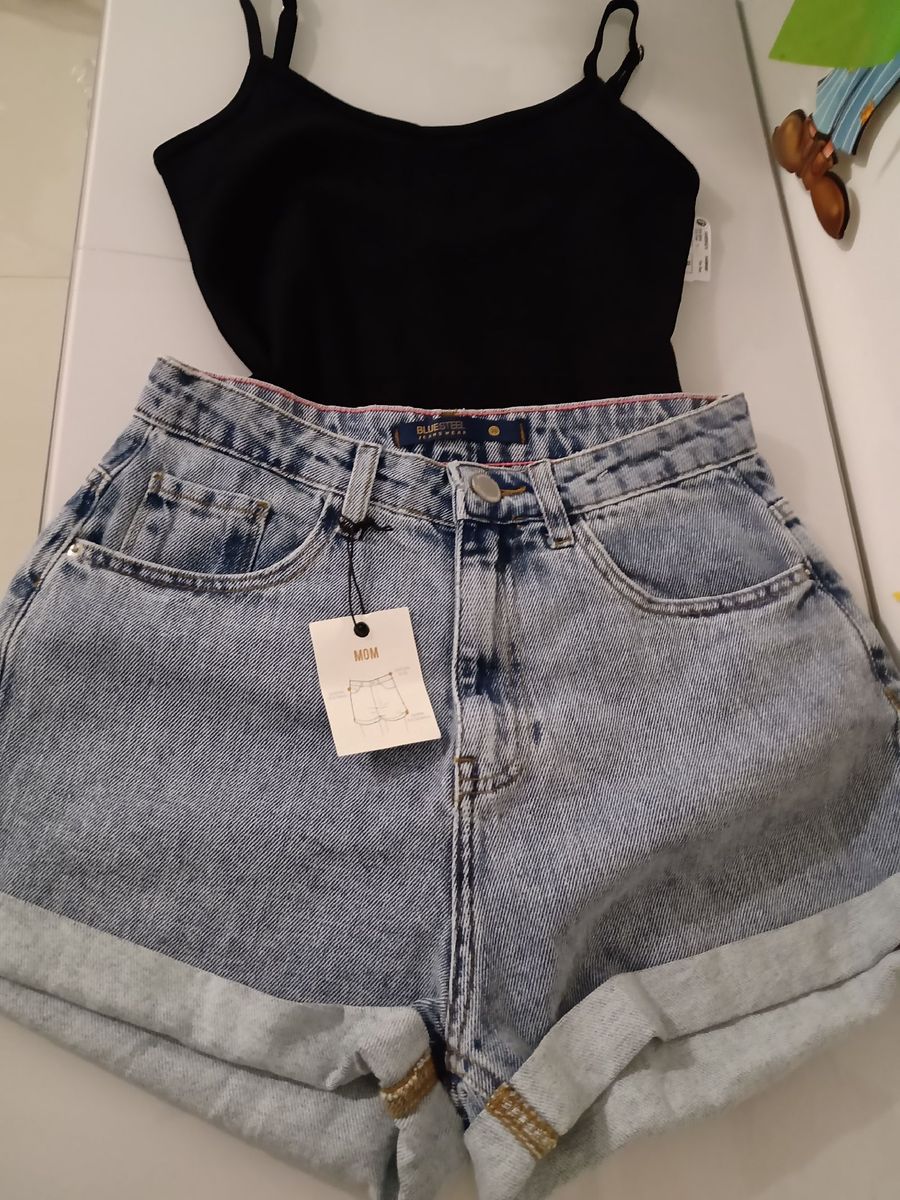 shorts jeans cintura alta preto