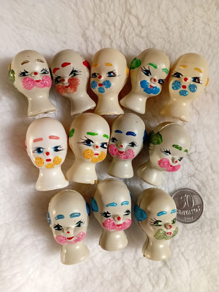 Lote 12 Cabeças de Palhaço para Bonecas | Produto Vintage e Retro ...