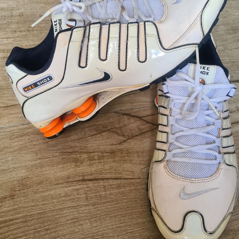 Nike shox best sale branco couro