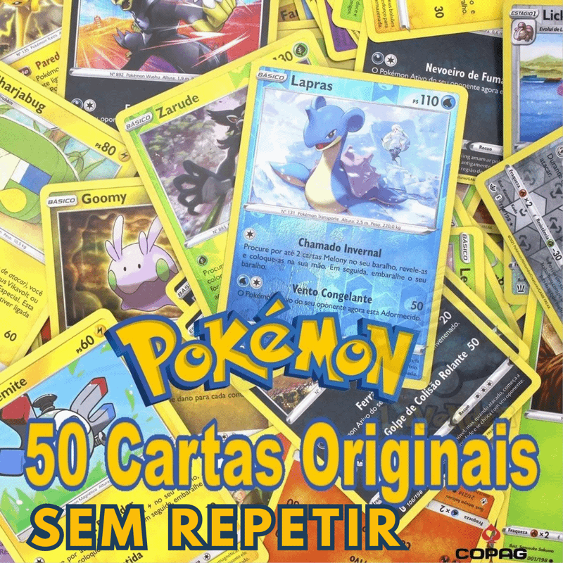 Lote Pack 50 Cartas Pokémon RARAS Copag Original - Ri Happy