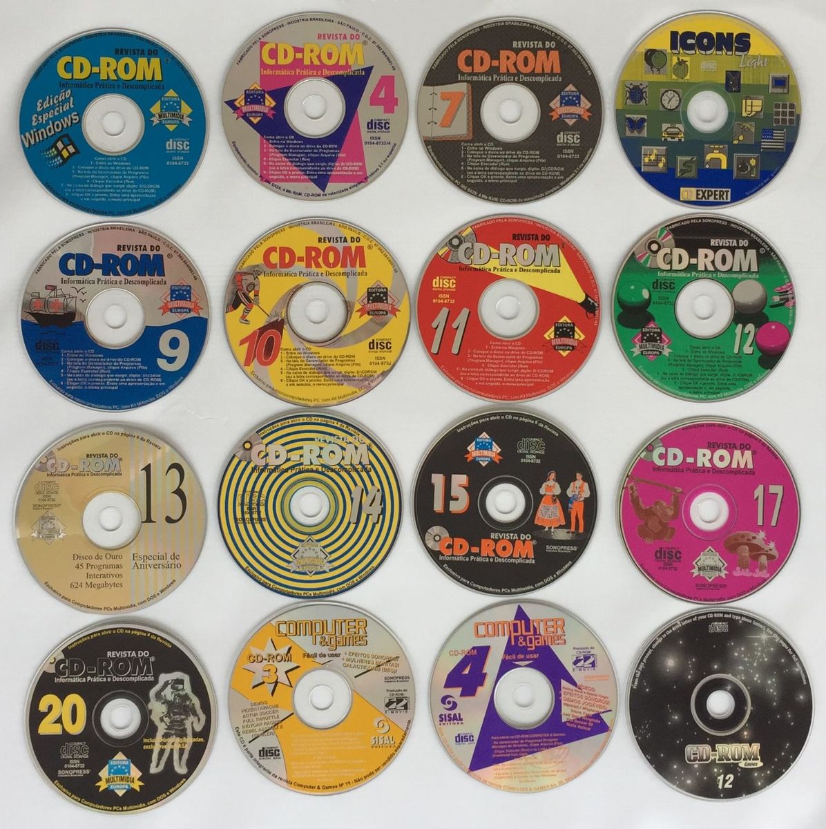 Lote com 16 Cds de Jogos para Pc Computador Anos 90 Revista do Cdrom