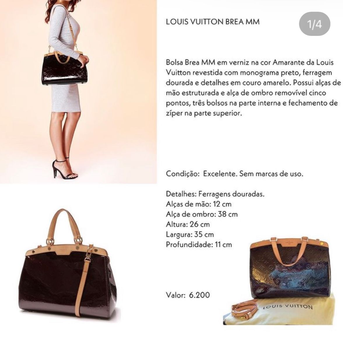 Bolsa Louis Vuitton Original Brea MM Vernis Feminino