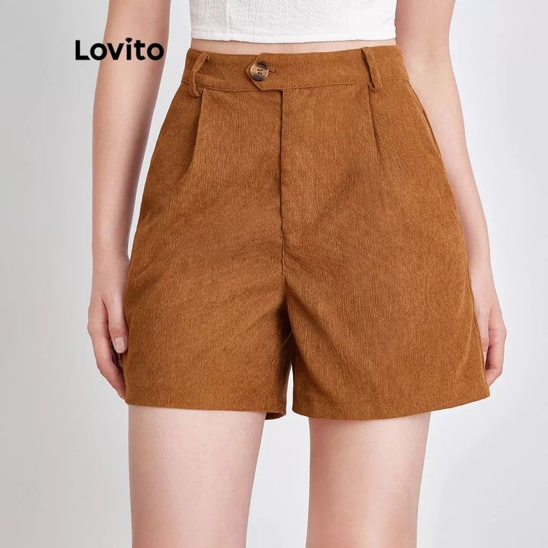 Lovito Casual Conjunto Feminino Liso de Shorts com Zíper LBA05188 (Damasco)  - Escorrega o Preço