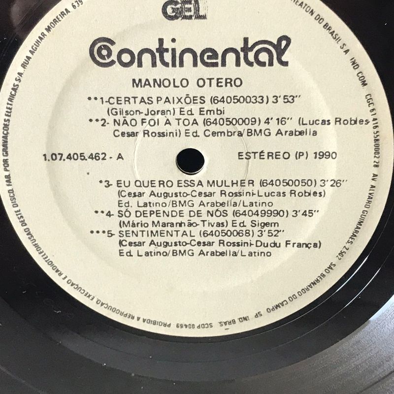 Lp Vinil Manolo Otero Certas Paixões | Continental Usado 84592076