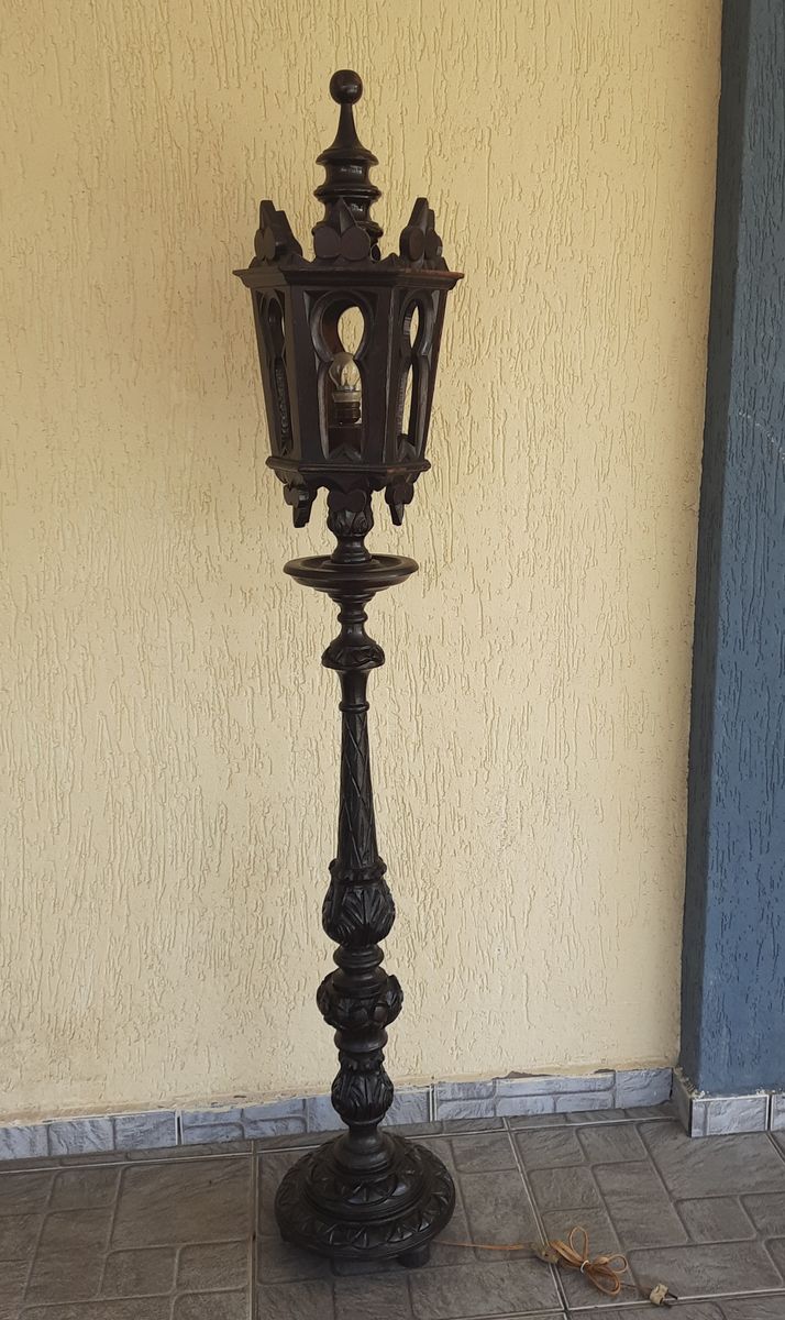 Luminária Antiga em Madeira Maciça Anos 4050 / Antiguidade / Antigo