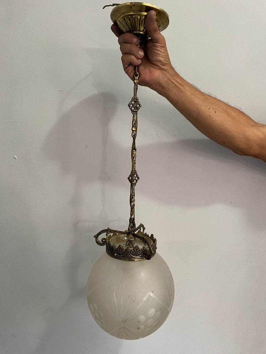 Lustre/ Luminária de Teto Antiga em Latão e Bronze Móvel de