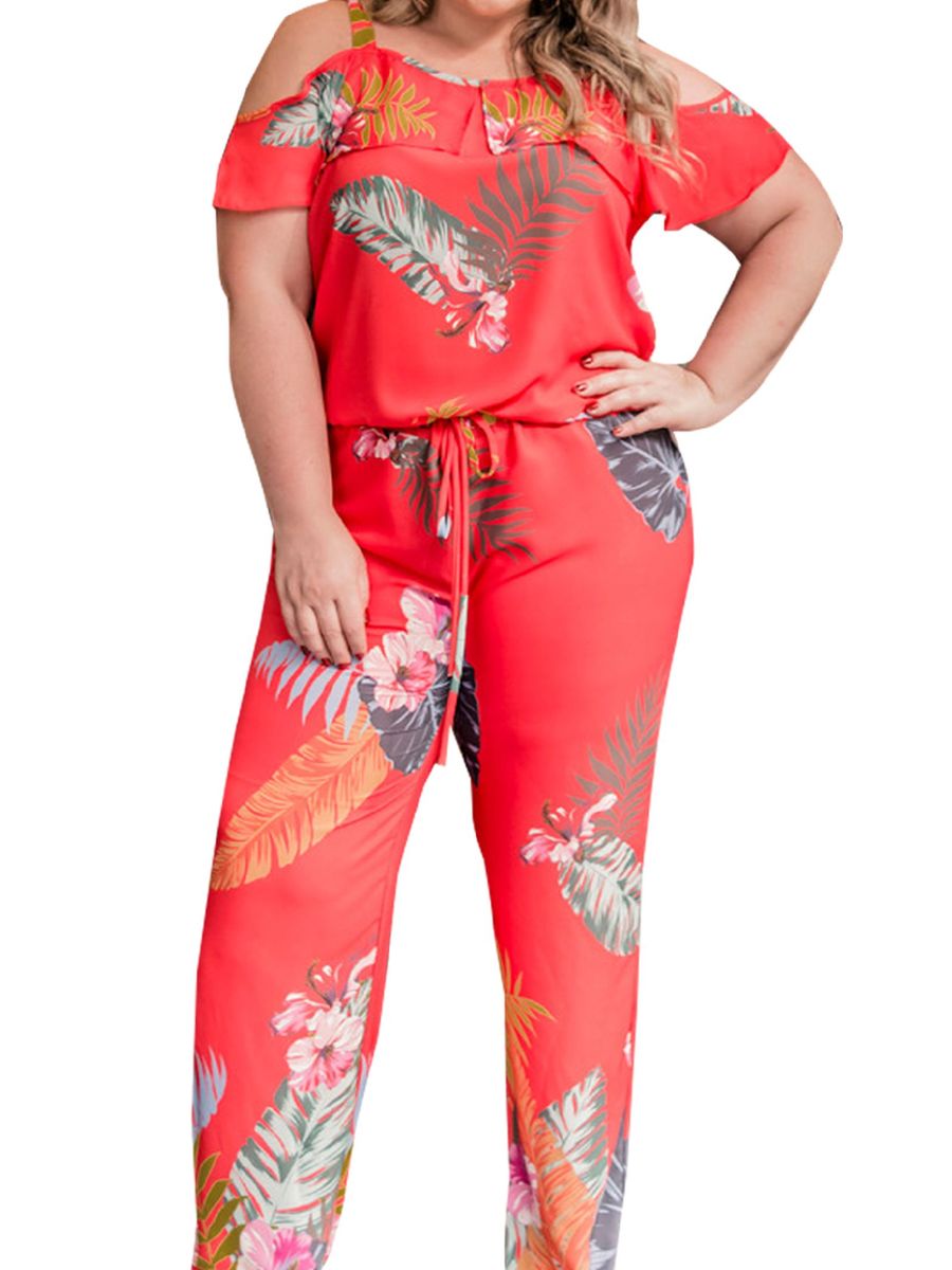 macacão florido plus size