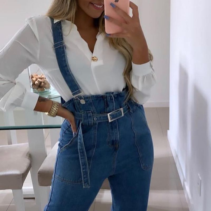 Macacão jeans hot sale feminino 2019