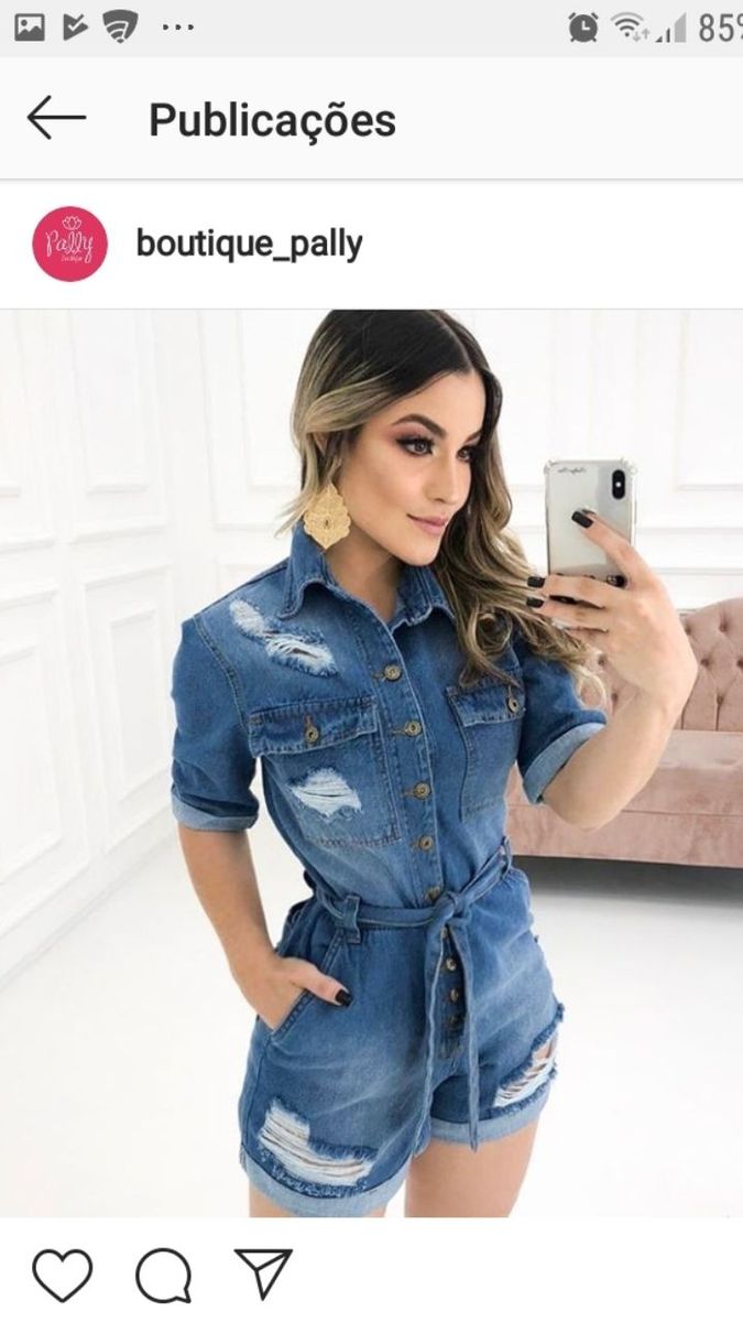 macacão jeans curto