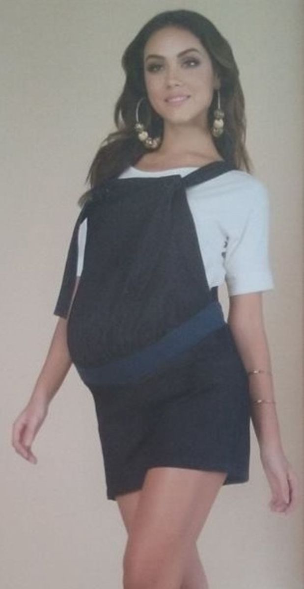 macacão jeans curto para gestante