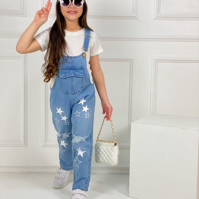 Macacão jeans infantil store feminino