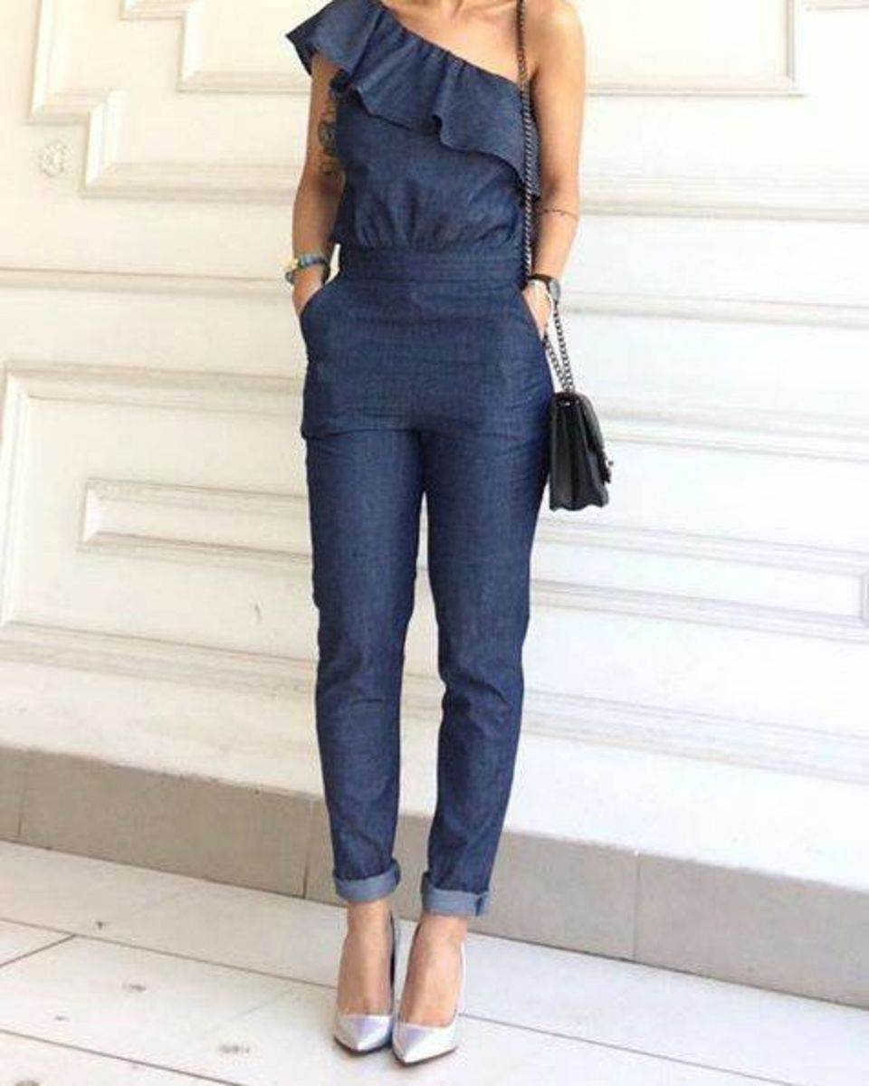 macacão feminino jeans longo