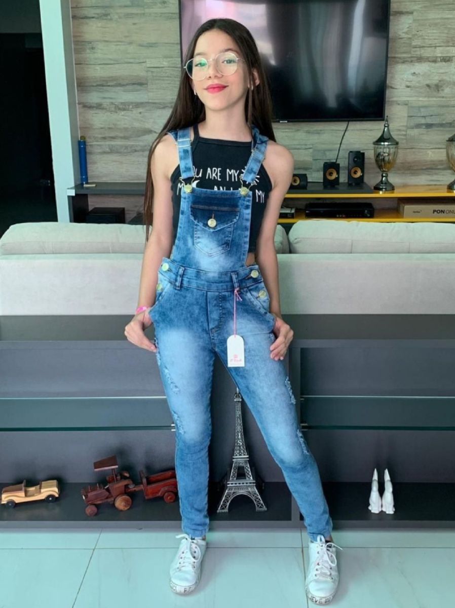 macacao jeans infantil