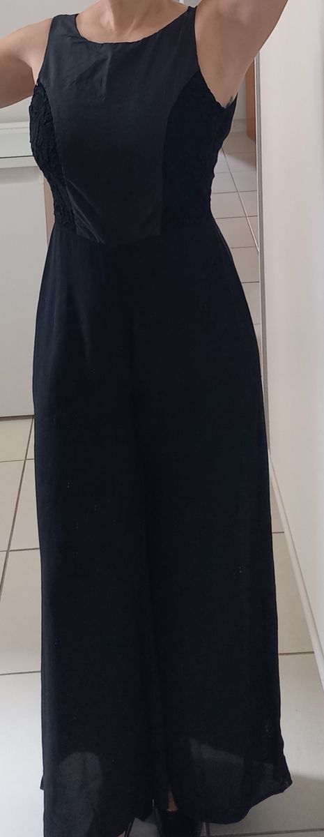 Macacão Longo Feminino Pantalona Preto Tamanho P Cora Canela