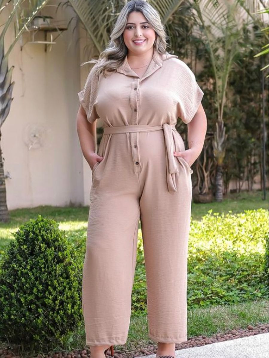 Macacão Longo Plus Size Nude Elegante Social Casual, Macacão Feminino  Nunca Usado 79996432