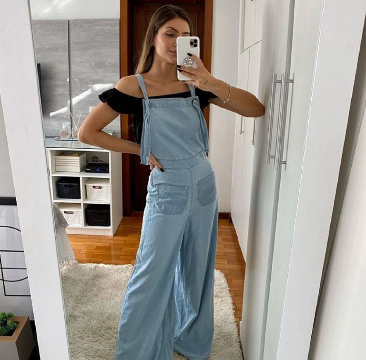 macacao jeans pantalona