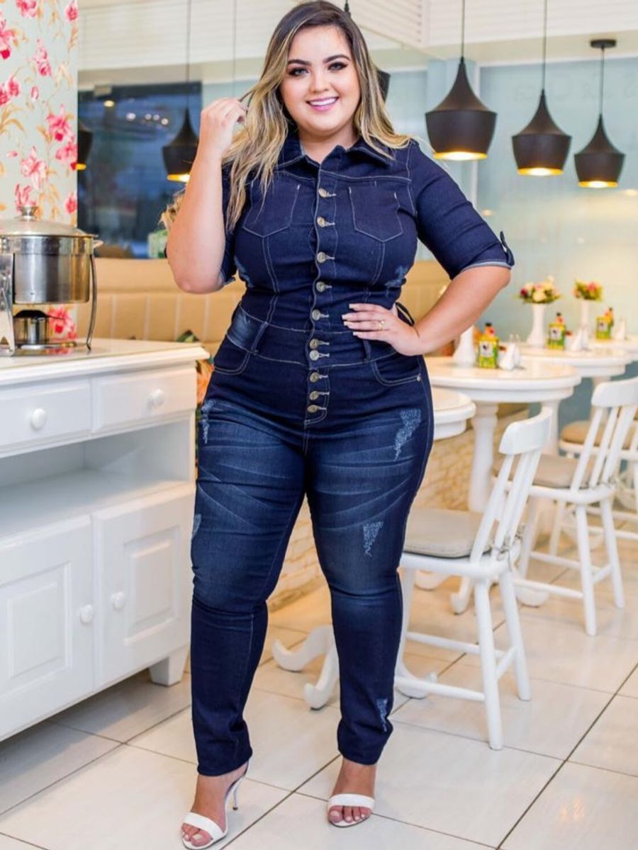 Macacão plus size sales jeans