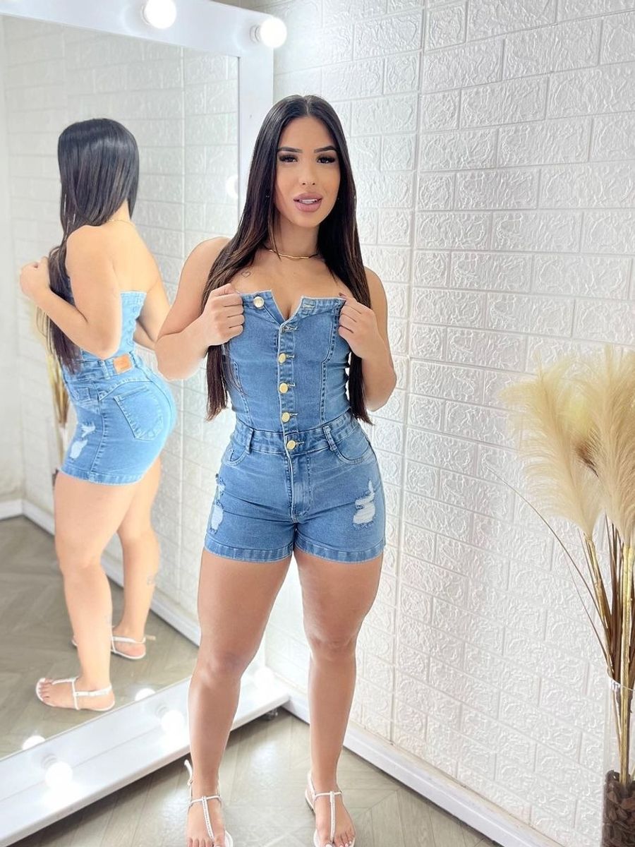 Macaquinho Jeans Jeans Sal E Pimenta Macaquinho Jeans Marca Sal E