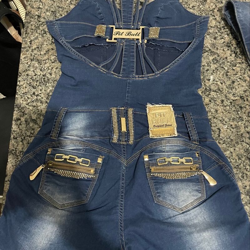 Macaquinho Pit Bull Macacão Feminino Pit Bull Jeans Usado