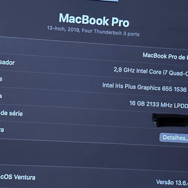 Macbook Pro I7 1tb 16gb 13-Inch Touch Bar Mid 2019 A1989 | Apple