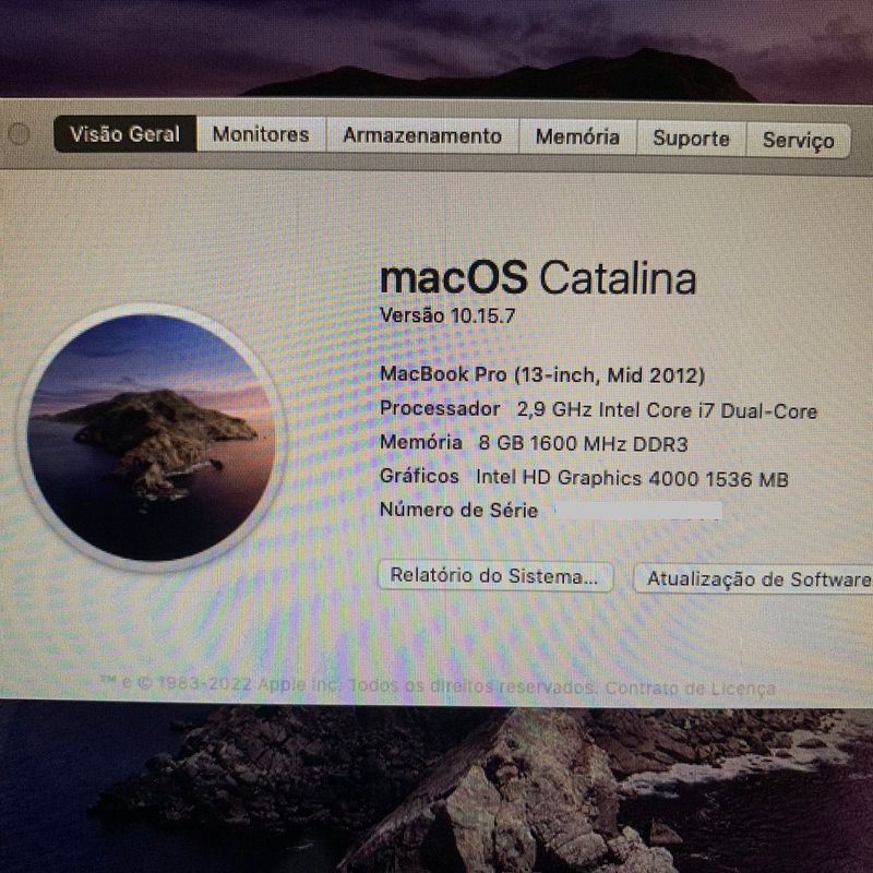 Macbook Pro Mid 2012 13 - Intel I7 8gb 750gb - Pouco Uso | Apple