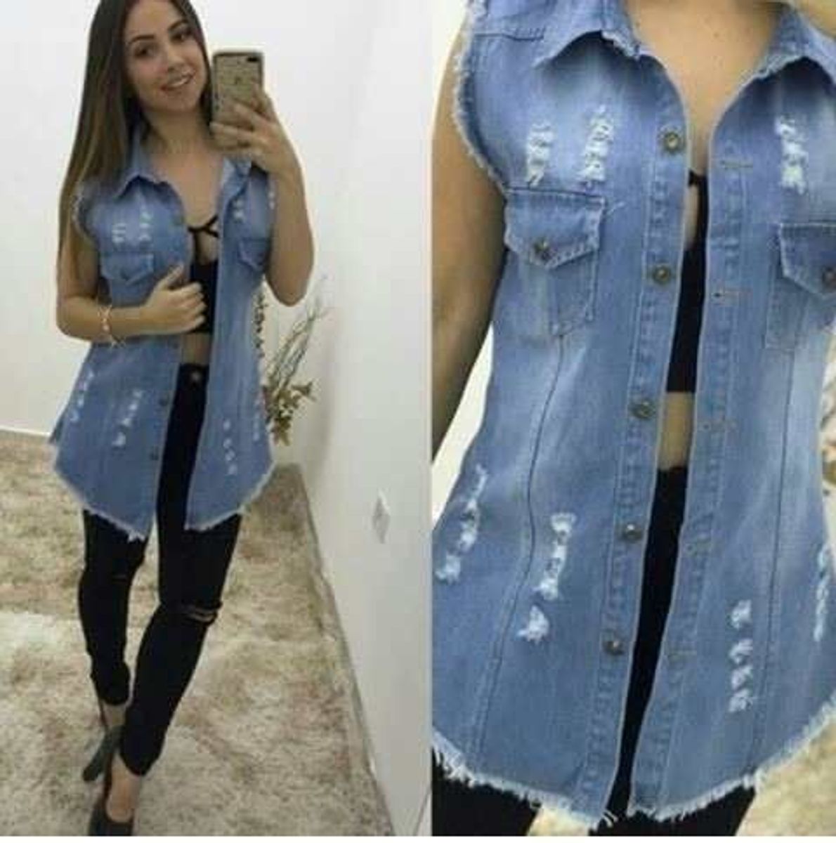 colete jeans feminino