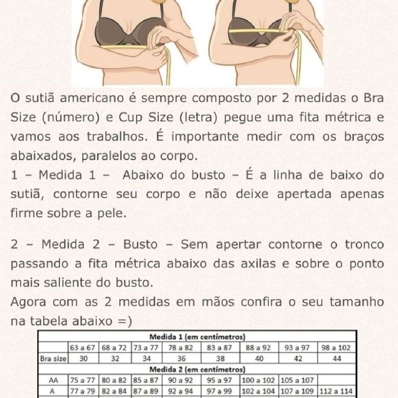 Tabela De Tamanhos De Sutia Americano