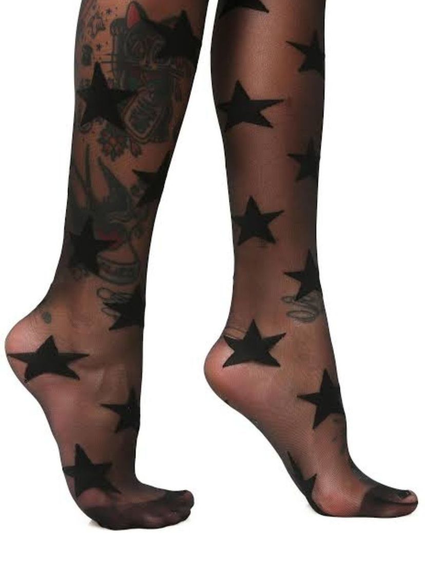 Meia Calça Preta de Estrelas Aveludada Transparente Japanese Grunge ...