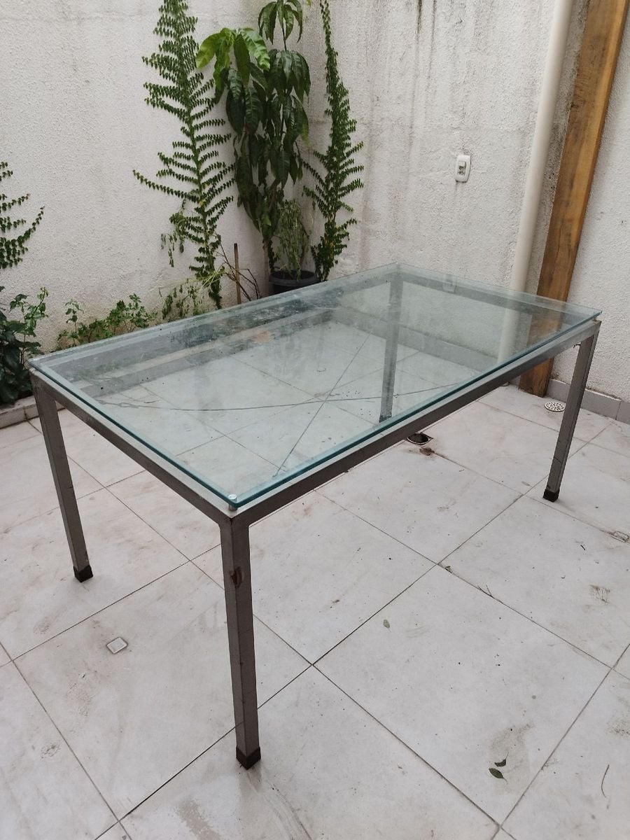 Mesa de Vidro com Base de Metal | Mesa Usado 85555958 | enjoei