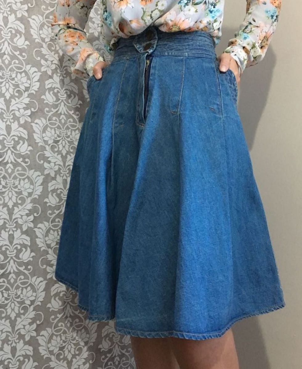 saia jeans evase midi