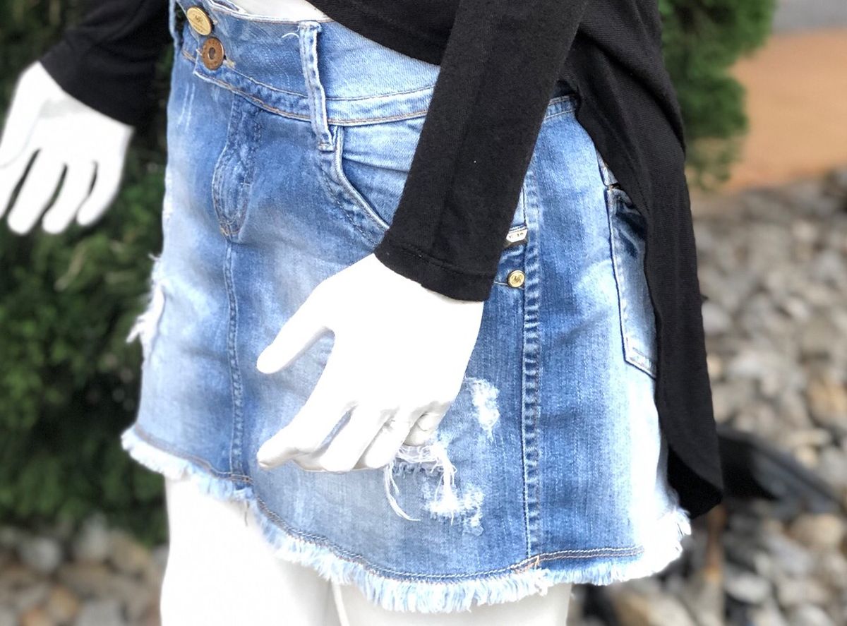 saia jeans midi morena rosa