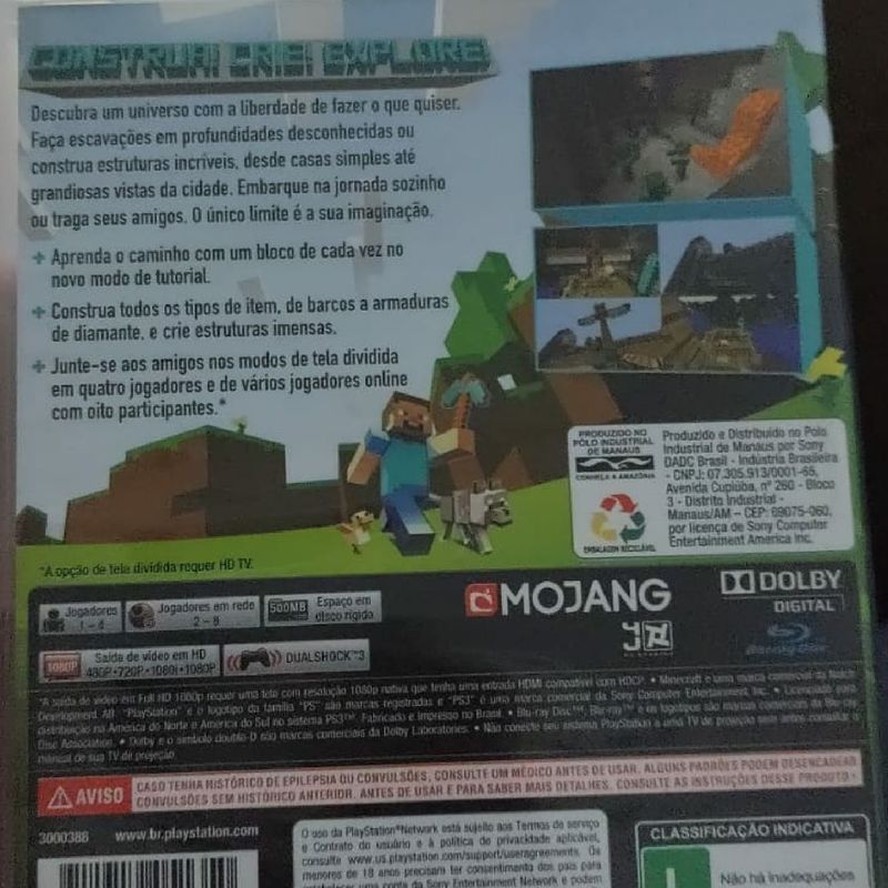 jogo Minecraft Ps3 na caixa sem encartes em otimo estad