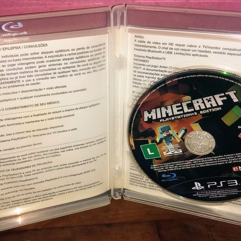 JOGO MINECRAFT ORIGINAL PS3 MIDIA FISICA CD.