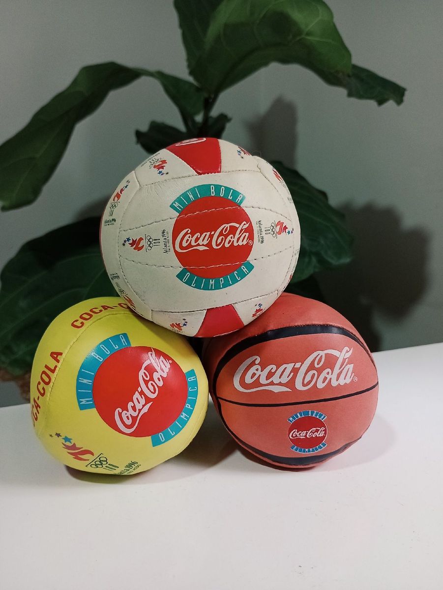 Kit com 3 Mini Bolas Coca Cola Atlanta 1996 Coleção | Brinquedo Coca