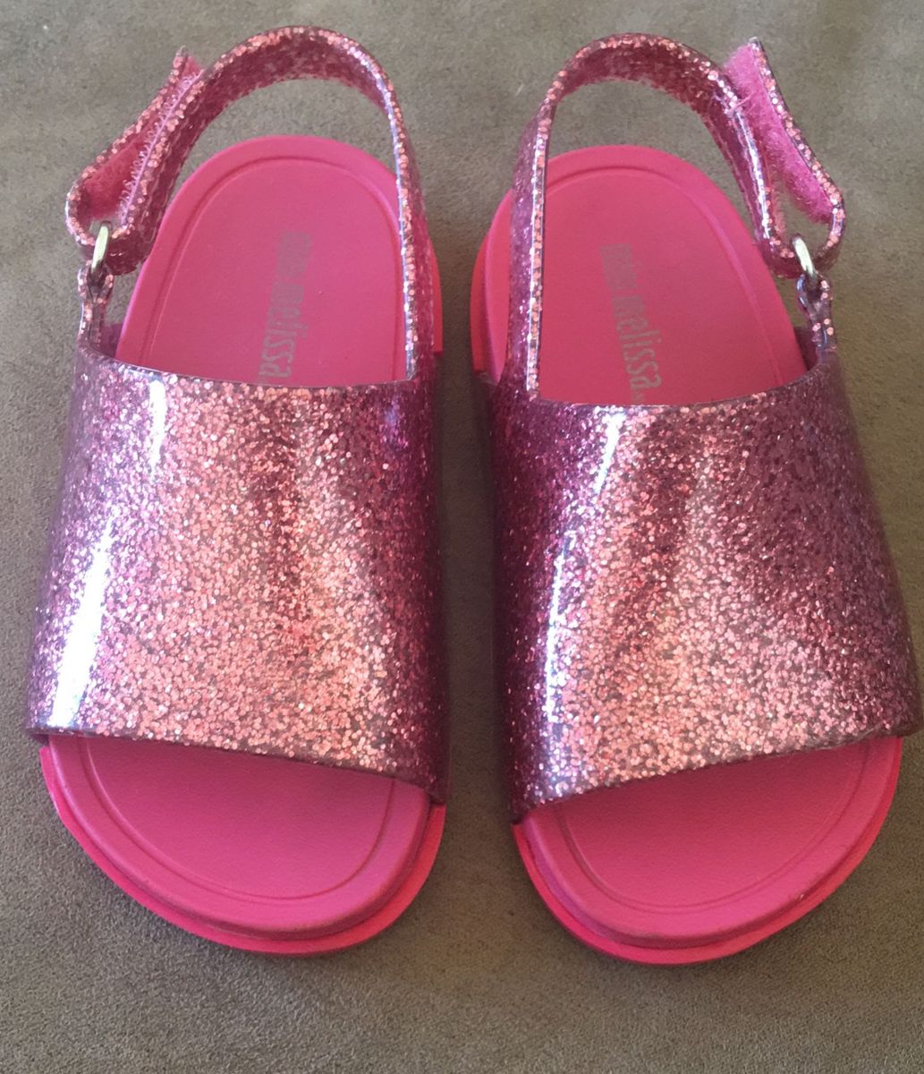 sandália mini melissa beach slide rosa glitter