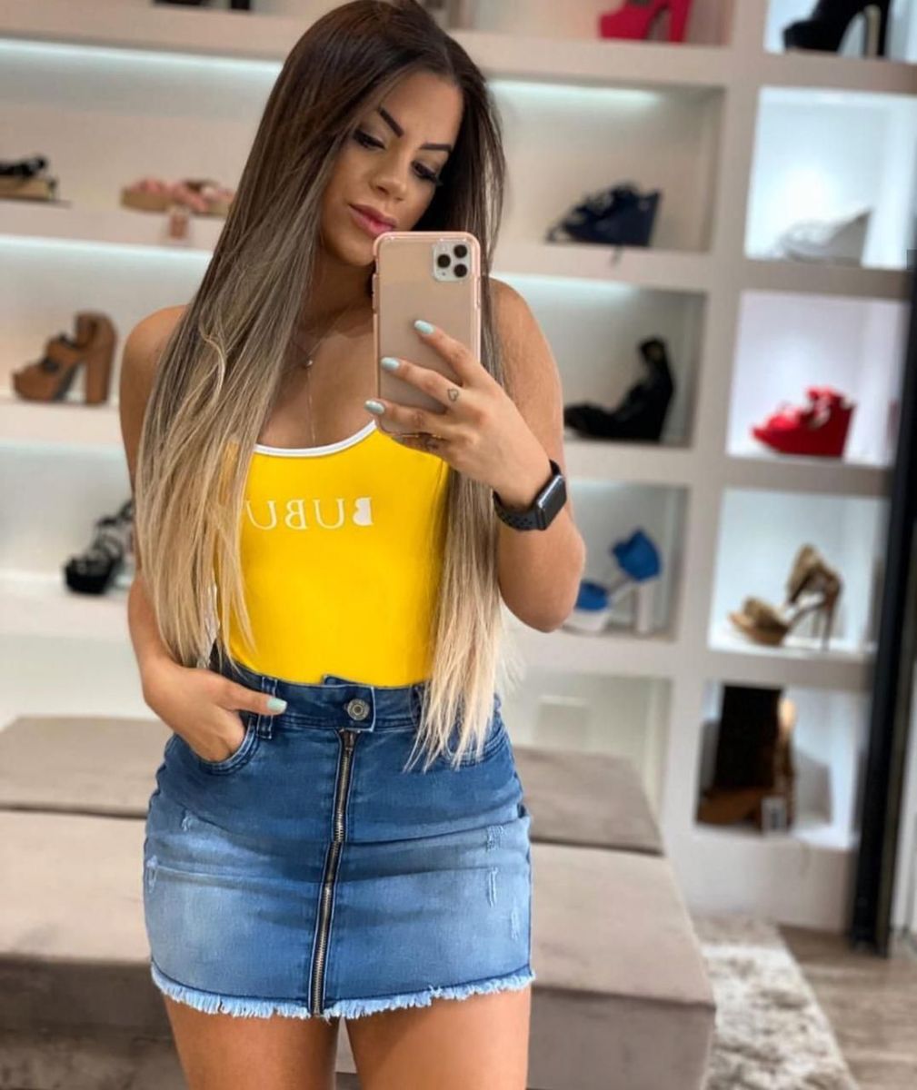 mini saia jeans desfiada