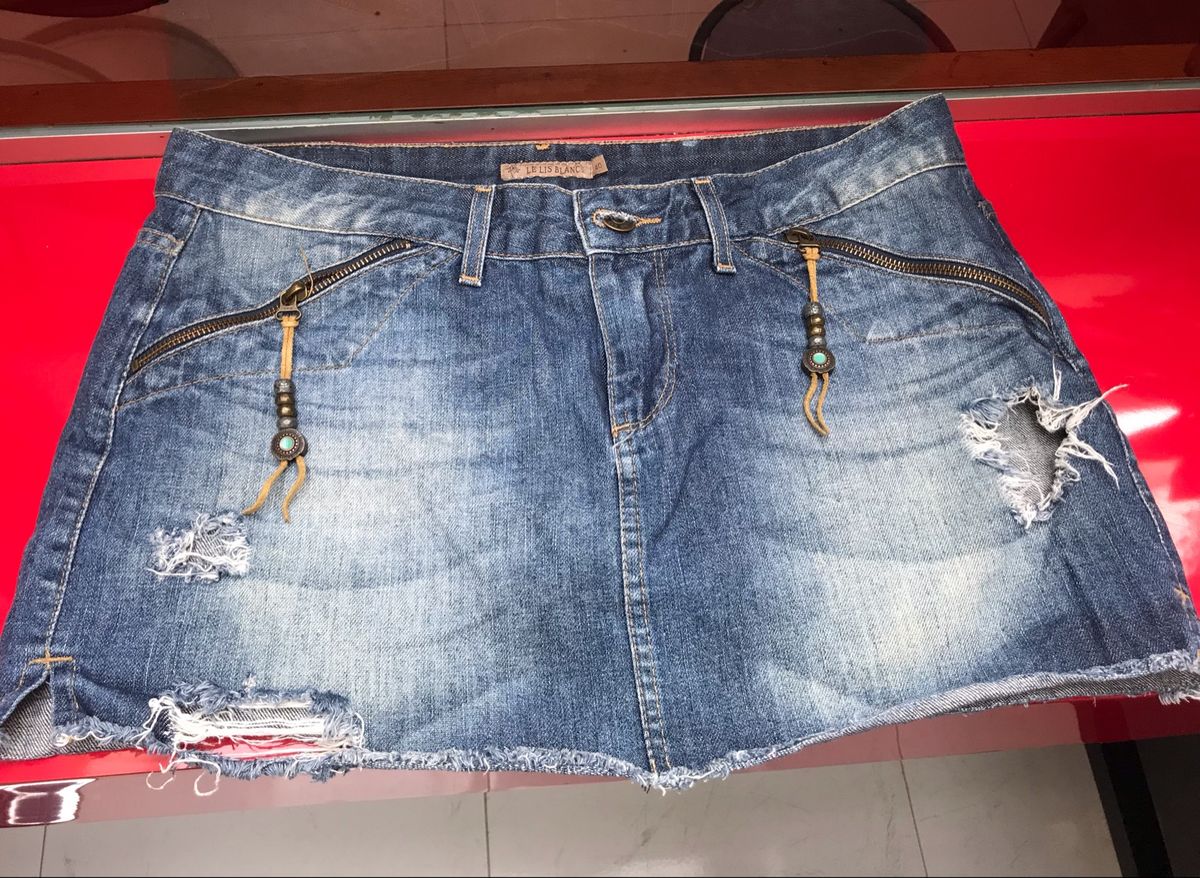 saia jeans rasgadinha com ziper na frente