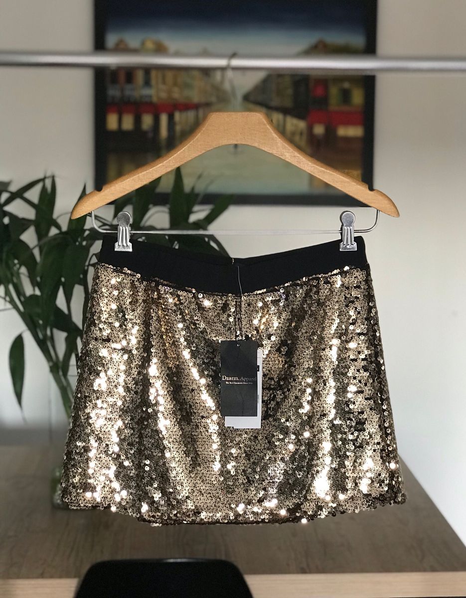 mini saia paetês dourado dzarm - saias dzarm